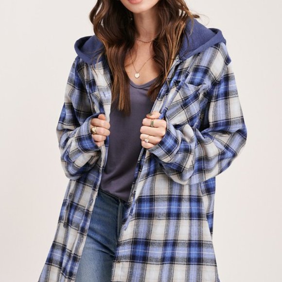 LA MIEL Tops La Miel Plaid Flannel Hooded Shirt Poshmark